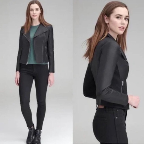 Andrew Marc Moto Felix Jacket Black Leather Small Pockets Knit Panels Gothcore - Picture 2 of 16